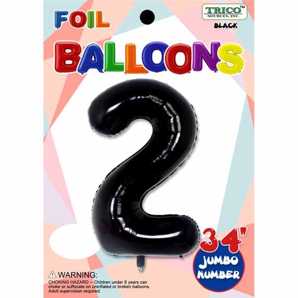34-Inch Black Number 2 Foil Balloon