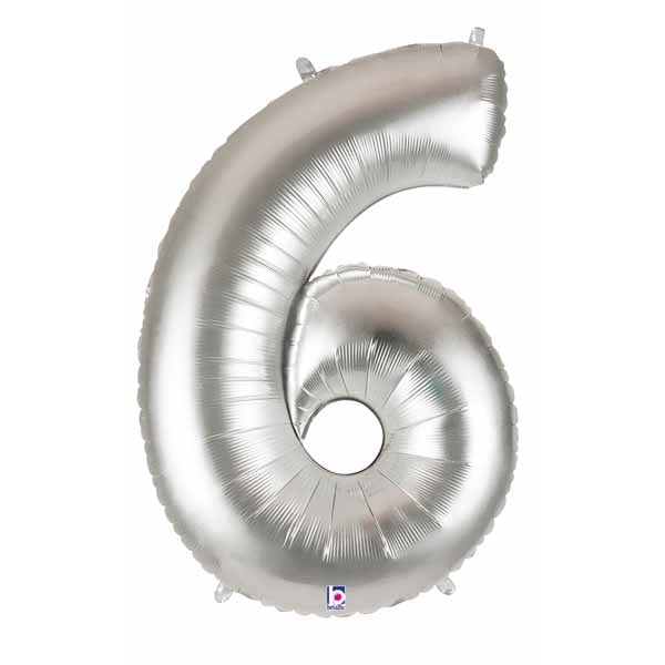 Megaloon Silver Number 6 Balloon, 34 Inch