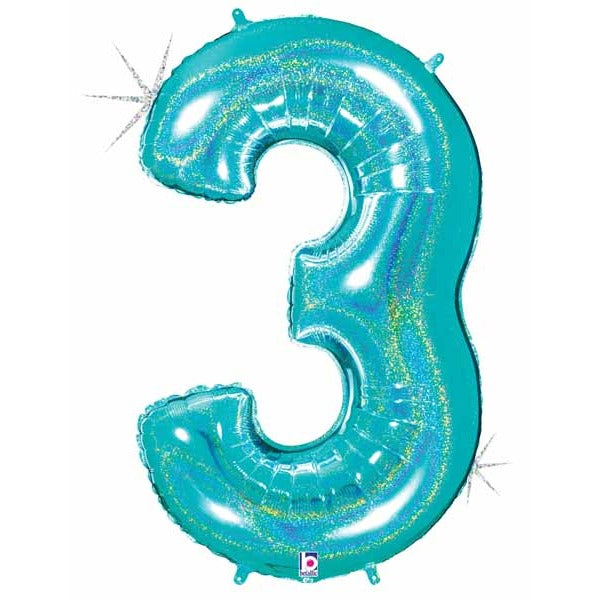 Megaloon Number 3 Holographic Balloon, 40 Inch