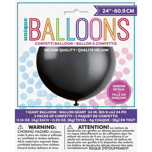24-Inch Black Latex Gender Reveal Balloon with Confetti