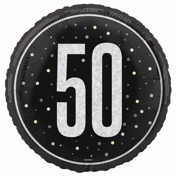 Black Glitz 50th Birthday Foil Balloon, 18 Inch