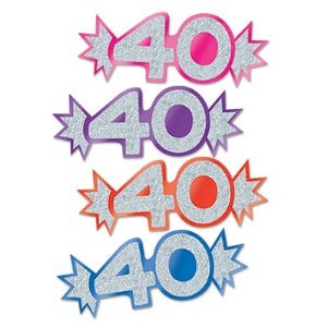 Mini Glittered Number 40 Cutouts, 8 Pack