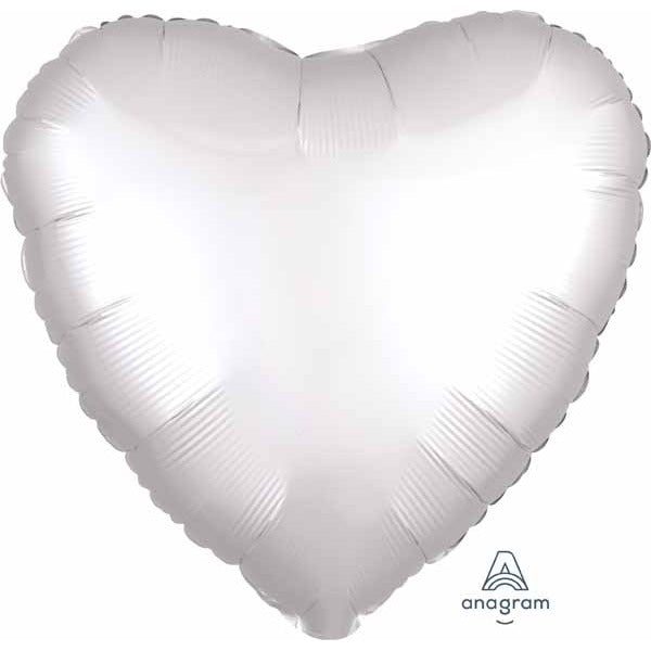 White Satin Heart Foil Balloon, 18 Inch