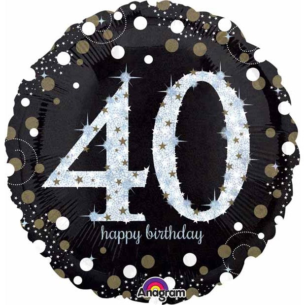 Sparkling 40th Birthday Holographic Foil Balloon, 18 Inch