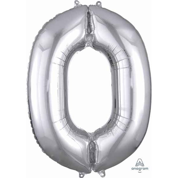 34-Inch Silver Number 0 Foil Balloon