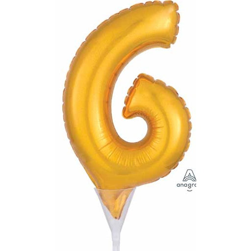 Gold Number 6 Balloon Cake Pick, 6 Inch