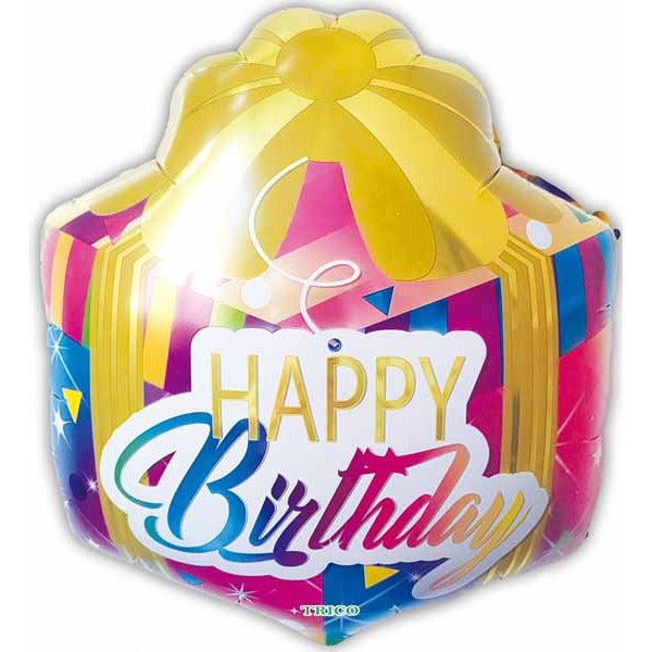 18" Happy Birthday Present-Shaped Foil Balloon