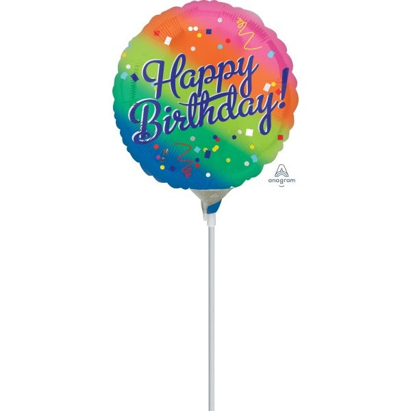 Happy Birthday Fancy Rainbow 9" Round Foil Balloon