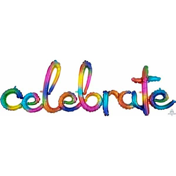 Celebrate Rainbow Script Balloon