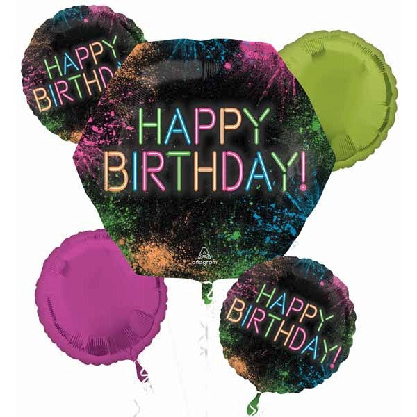 Let's Glow Crazy Happy Birthday Foil Balloon Bouquet