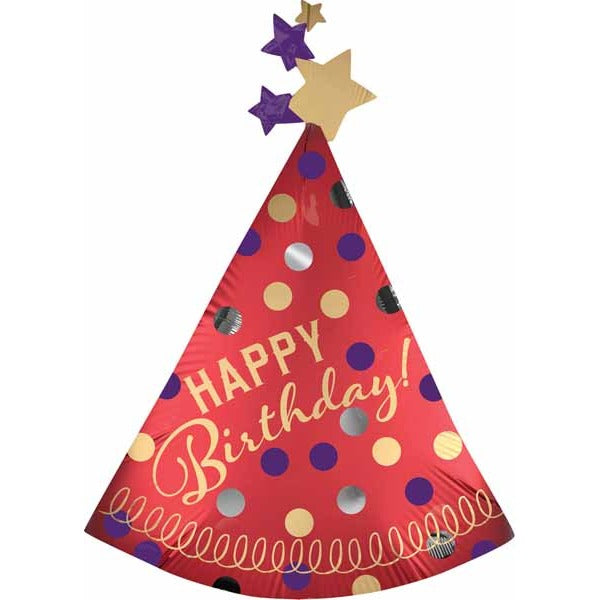 Red Satin Party Hat Foil Balloon, 36 Inch