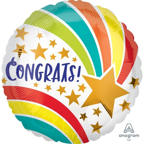 Congrats Shooting Star 18-Inch Round Foil Balloon