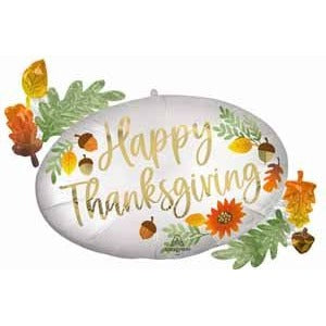 32 Inch Happy Thanksgiving Satin Oval Marquee Foil Balloon