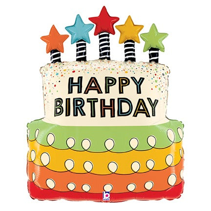 Birthday Cake with Star Candle 31-Inch Foil Balloon