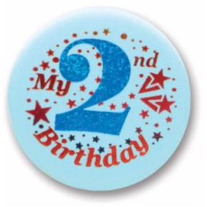 My 2nd Birthday Blue Satin Button, 2 Inch