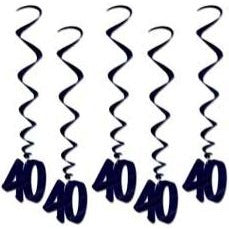 Black Number 40 Hanging Whirls, 5 Pack