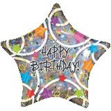 18 Inch Holographic Star Happy Birthday Foil Balloon