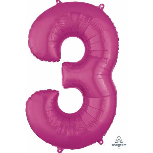 34 Inch Pink Number 3 Foil Balloon