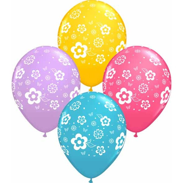 Flowers All Over 12-Inch Latex Balloons, 50-Pack