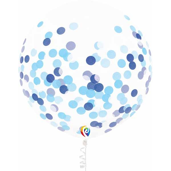 17-Inch Blue Confetti Balloons with Ribbon, 3-Pack