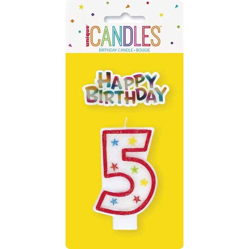 Number 5 Glitter Birthday Candle