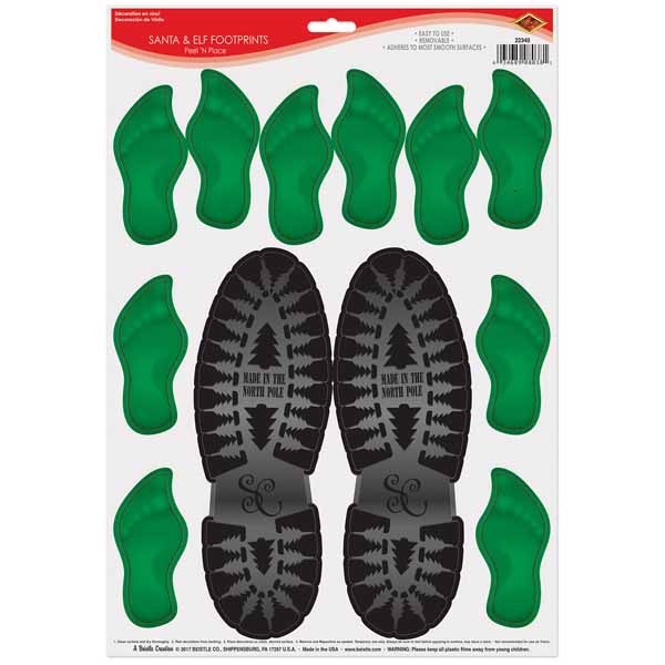 Santa & Elf Footprints Peel-and-Place Christmas Decorations