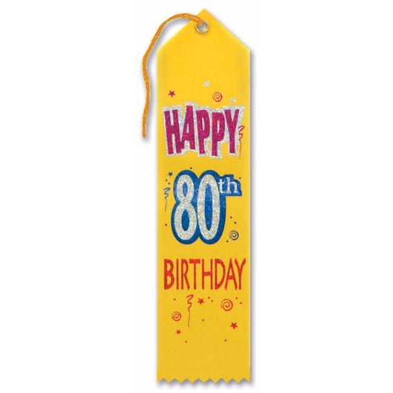 Happy 80th Birthday Award Ribbon, 2 x 8 Inches