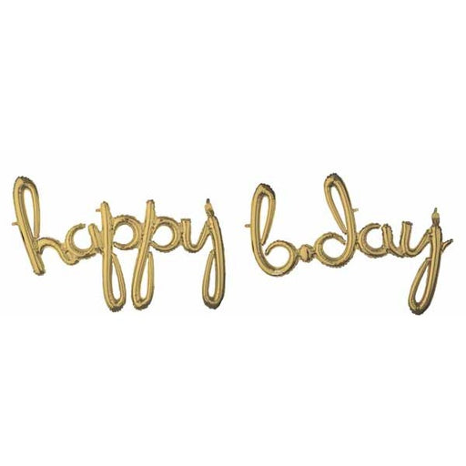 Happy Bday White Gold Script Foil Balloon