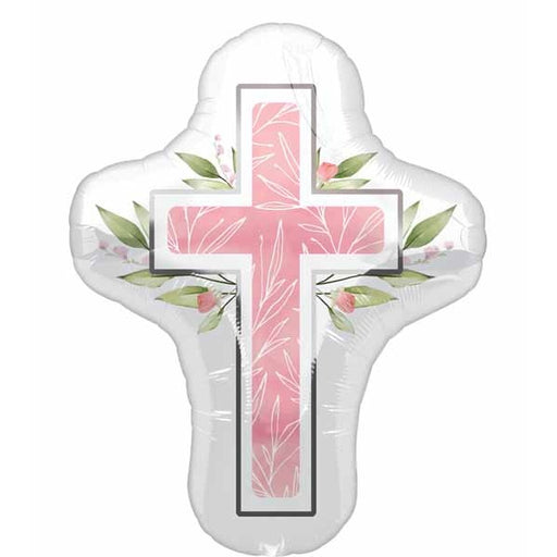 Pink First Communion Cross Foil Balloon, 28 Inch