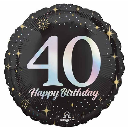 Sparkling 40th Birthday Round Foil Balloon, 18 Inch