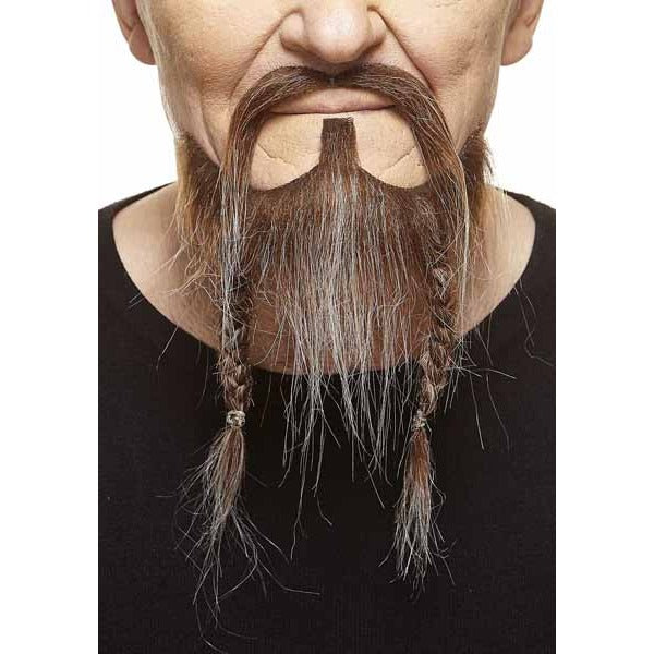 Brown and White Self-Adhering Moustache and Beard Set