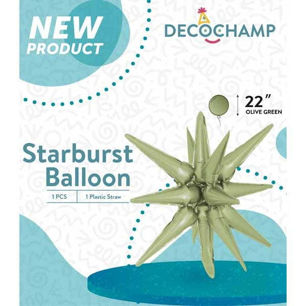 Decochamp 22-Inch Olive Green Starburst Foil Balloon