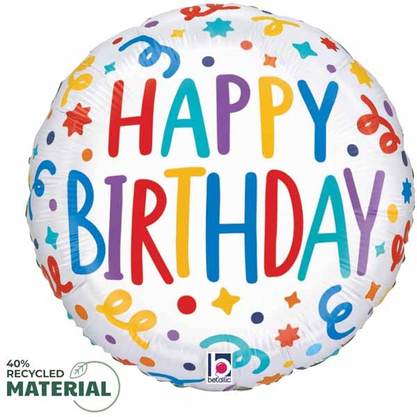 Happy Birthday Playful Streamer 9-Inch Round Foil Balloon