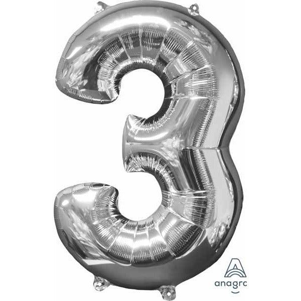 26-Inch Silver Number 3 Foil Balloon