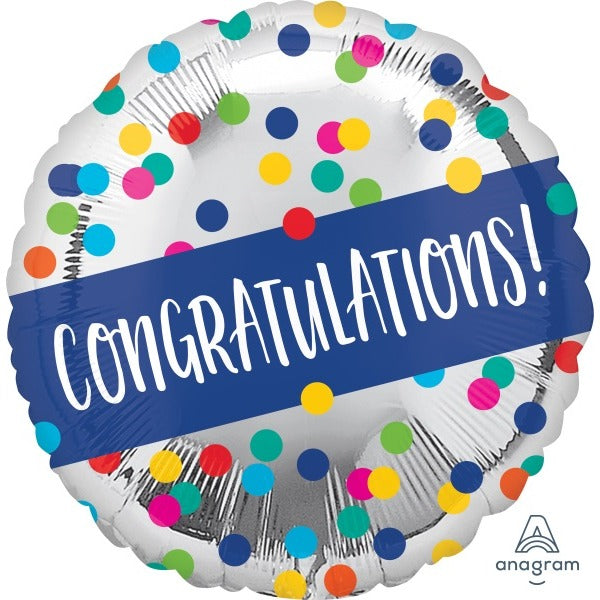 Congrats Silver Dots 18-Inch Round Foil Balloon