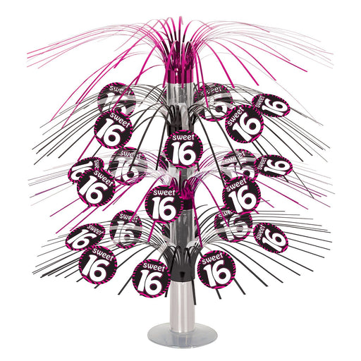 Pink/Black Sweet 16 Cascade Centerpiece: Chic Party Accent (1/Pk)
