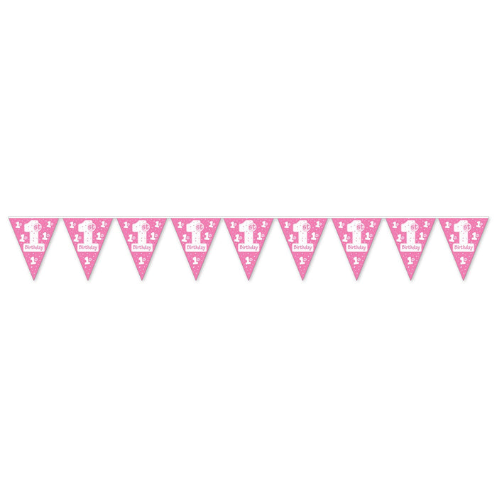 Pink 1st Birthday Pennant Banner: Festive Party Decoration