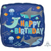 Happy Birthday Sharks 18-Inch Square Foil Balloon