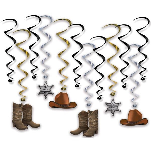 Western Whirls Hanging Decorations, 12 Pack