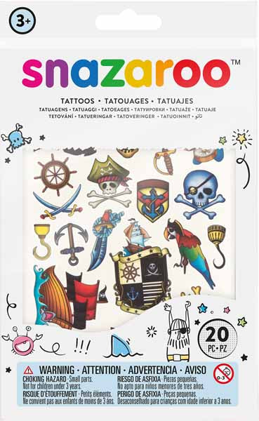 Snazaroo Adventure Pirate Temporary Tattoos, 20 Count