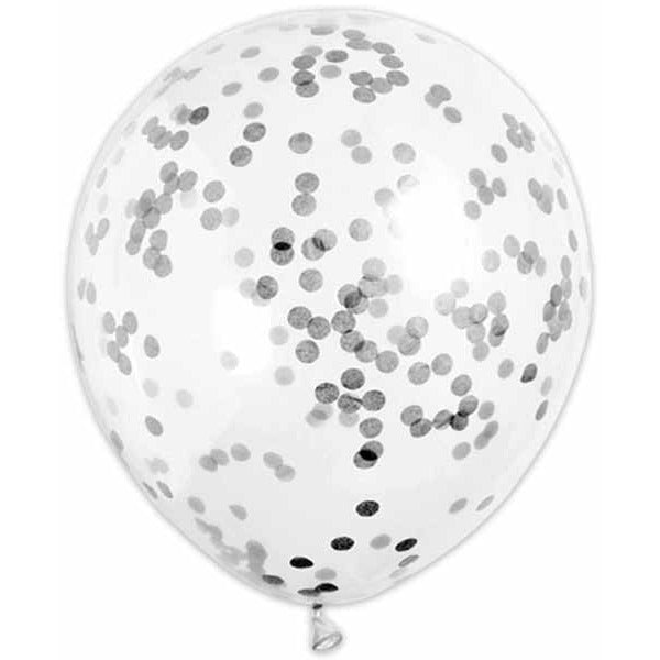 12-Inch Black Confetti Print Latex Balloons, 6 Pack