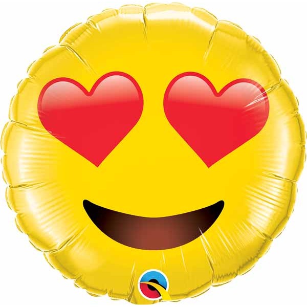 Smiley Face with Heart Eyes 28-Inch Round Foil Balloon