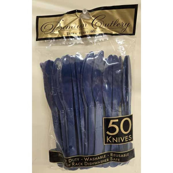 Navy Blue Heavyweight Plastic Knives, 48 Count