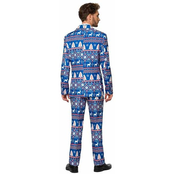 Suitmeister Men's Blue Nordic Christmas Suit, XX-Large