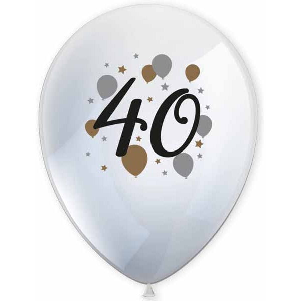 40th Birthday Printed Latex Balloons, 6 Pack