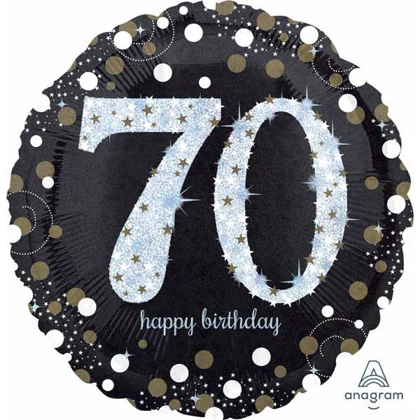 Sparkling 70th Birthday Holographic Foil Balloon, 18 Inch