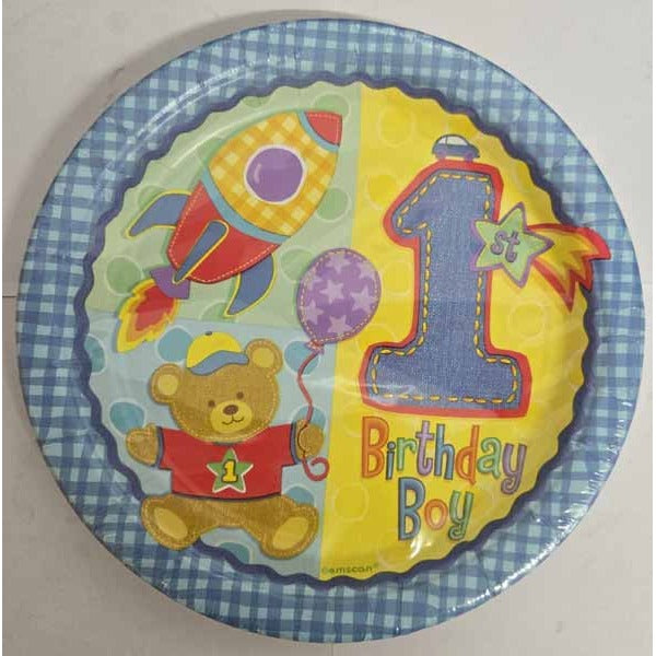 HUGS & STITCHES BOY 8" PLATE (8PK/12CS)