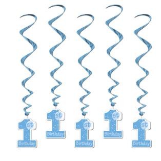 Blue 1st Birthday Hanging Whirls, 5 Pack