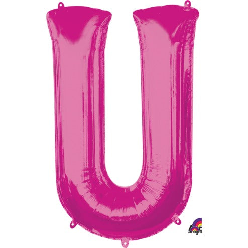 Pink Letter U Balloon, 33 Inch