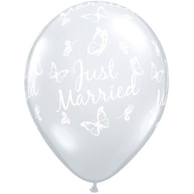 Just Married Butterflies 16" Clear Latex Balloons, 50 Count